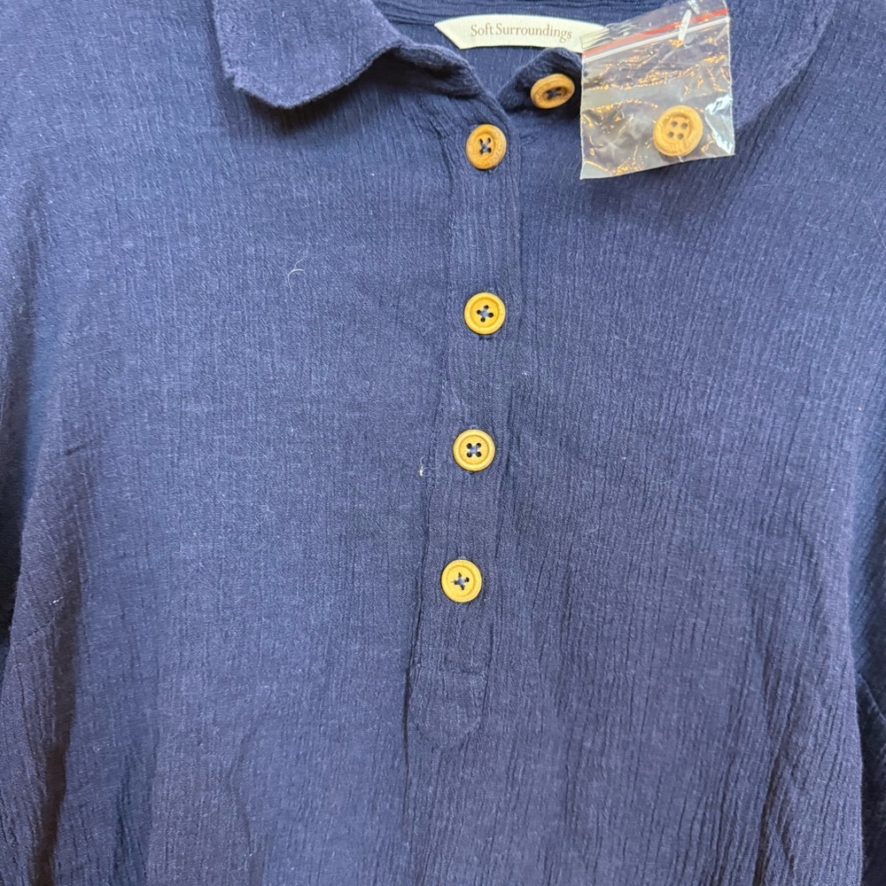 Soft Surroundings Navy Blue Crochet Lace Hem Boho Tunic Top - Size Medium - Picture 5 of 8